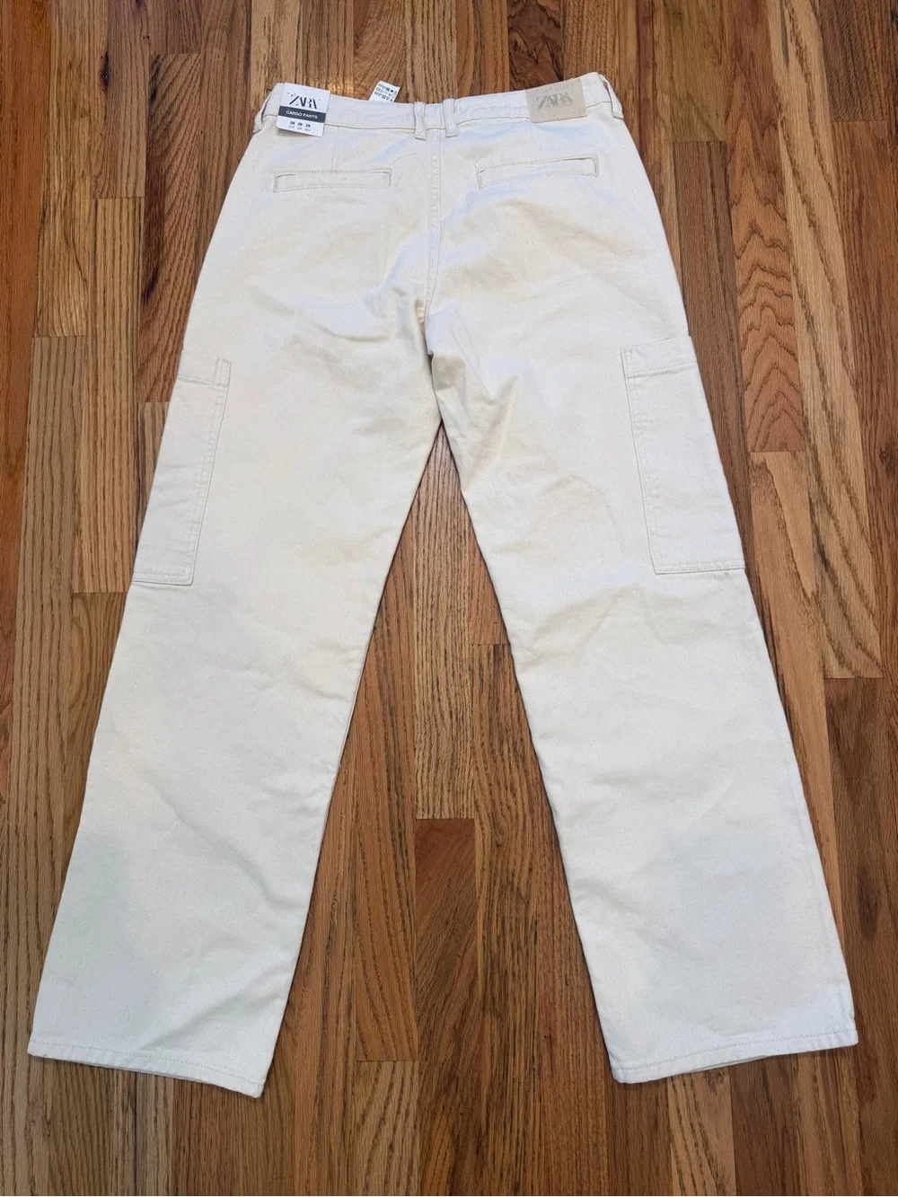 Zara NWT Cream Cotton Cargo Pants Straight Leg Utility Pockets Size 6 28 - Picture 2 of 8